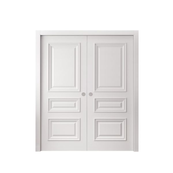 Sliding Double Pocket Doors 36 x 80 inches | ROYAL 9833 White Enamel | Kit Rail Hardware | Solid Wood Interior Bedroom Doors