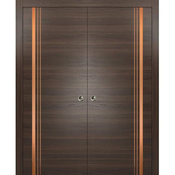 Sliding Double Pocket Door with Frames | Planum 1010 Chocolate Ash | Kit Trims Rail Hardware | Solid Wood Interior Bedroom Bathroom Closet Sturdy Doors 