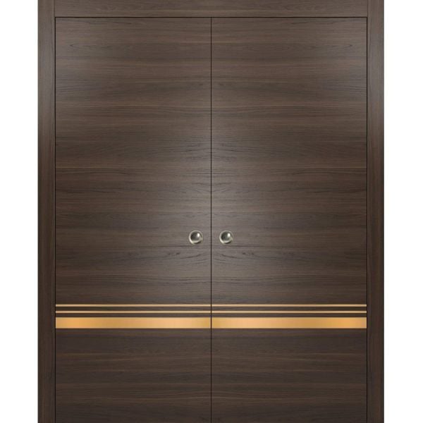 Sliding Double Pocket Door with Frames | Planum 2010 Chocolate Ash | Kit Trims Rail Hardware | Solid Wood Interior Bedroom Bathroom Closet Sturdy Doors 