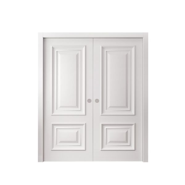 Sliding Double Pocket Doors 36 x 80 inches | ROYAL 9822 White Enamel | Kit Rail Hardware | Solid Wood Interior Bedroom Doors