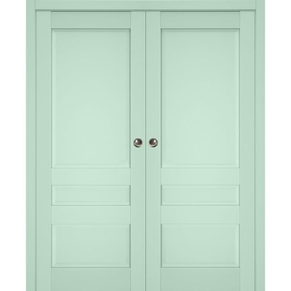 Sliding French Double Pocket Doors | Veregio 7411 Oliva | Kit Trims Rail Hardware | Solid Wood Interior Bedroom Sturdy Doors
