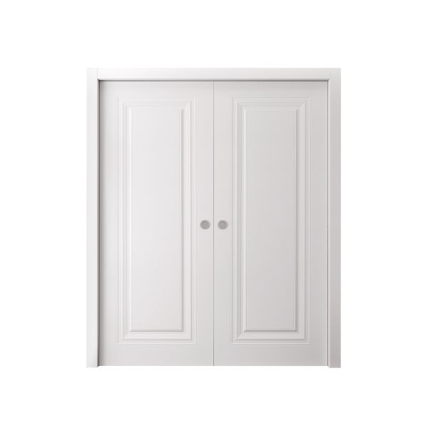 Sliding Double Pocket Doors 36 x 80 inches | BASIC 9111 White | Kit Rail Hardware | Solid Wood Interior Bedroom Doors