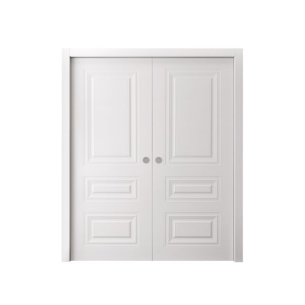 Sliding Double Pocket Doors 36 x 80 inches | BASIC 9233 White | Kit Rail Hardware | Solid Wood Interior Bedroom Doors