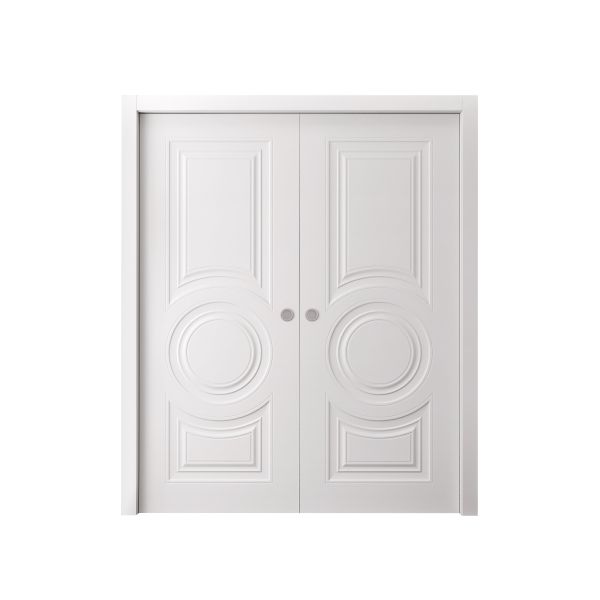Sliding Double Pocket Doors 36 x 80 inches | BASIC 9801 White | Kit Rail Hardware | Solid Wood Interior Bedroom Doors