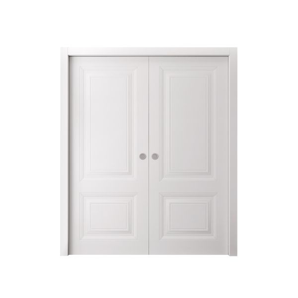 Sliding Double Pocket Doors 36 x 80 inches | BASIC 9422 White | Kit Rail Hardware | Solid Wood Interior Bedroom Doors
