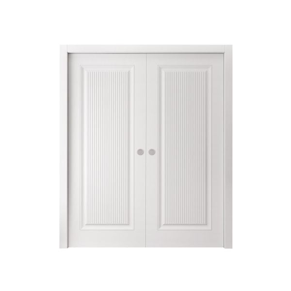 Sliding Double Pocket Doors 36 x 80 inches | ROYAL 9888 White Enamel | Kit Rail Hardware | Solid Wood Interior Bedroom Doors
