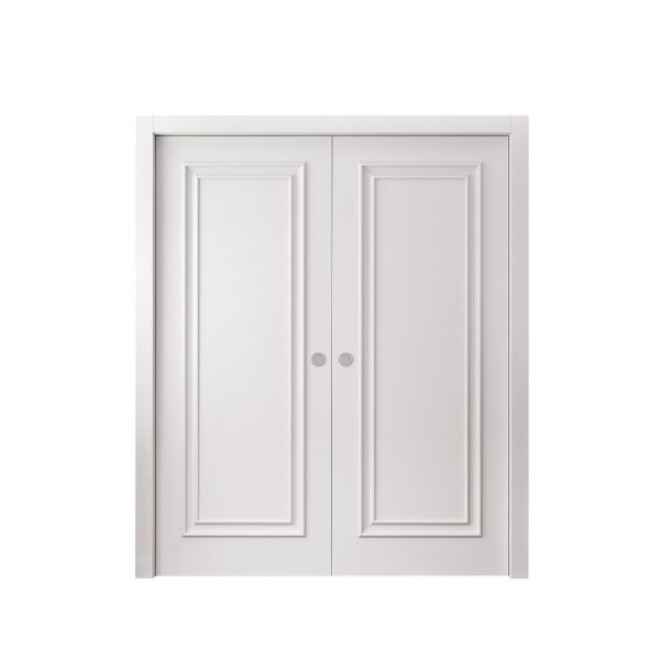 Sliding Double Pocket Doors 36 x 80 inches | ROYAL 9811 White Enamel | Kit Rail Hardware | Solid Wood Interior Bedroom Doors