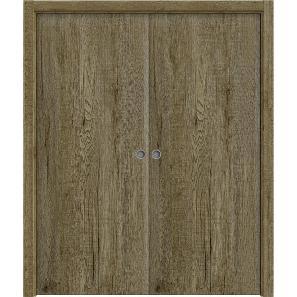 Sliding French Double Pocket Doors 72 x 80 inches | BASIC 3001 Antique Oak | Kit Rail Hardware | Solid Wood Interior Bedroom Modern Doors
