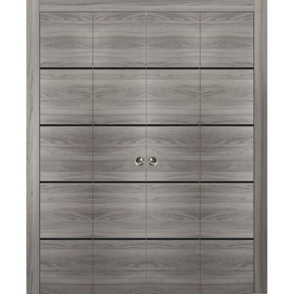 Sliding Closet Double Bi-fold Doors | Planum 0015 Ginger Ash | Sturdy Tracks Moldings Trims Hardware Set | Wood Solid Bedroom Wardrobe Doors 