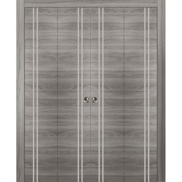 Sliding Closet Double Bi-fold Doors | Planum 0310 Ginger Ash | Sturdy Tracks Moldings Trims Hardware Set | Wood Solid Bedroom Wardrobe Doors 