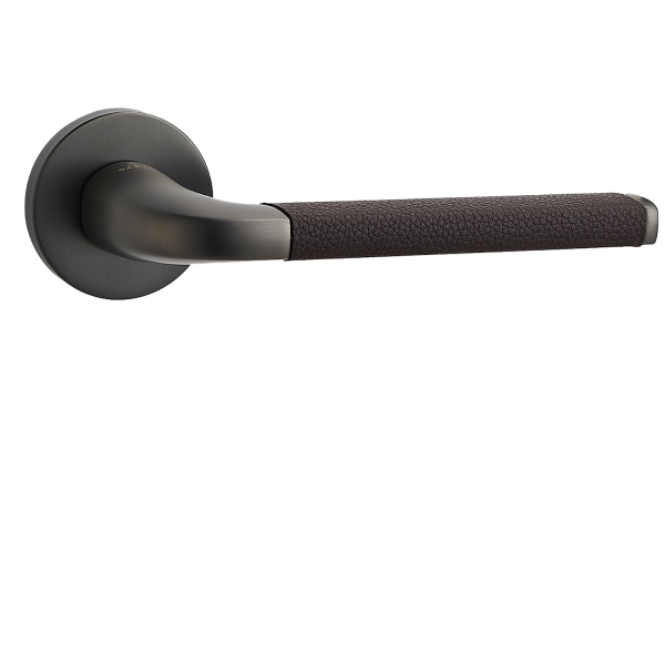 Door Euro Handle RIO for Magnetic Lock, Graphite and Brown Leather, Passage