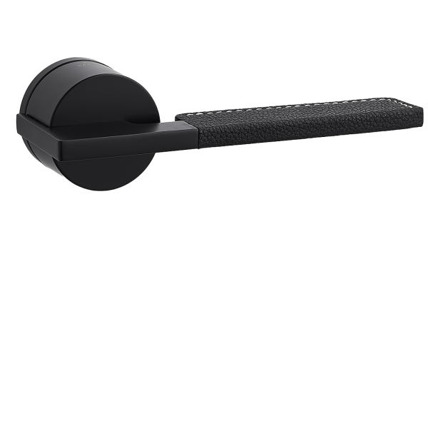 Door Euro Handle TORONTO for Magnetic Lock, Black and Leather, Passage