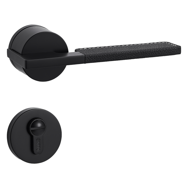 Door Euro Handle TORONTO for Magnetic Lock, Black and Leather, Privacy
