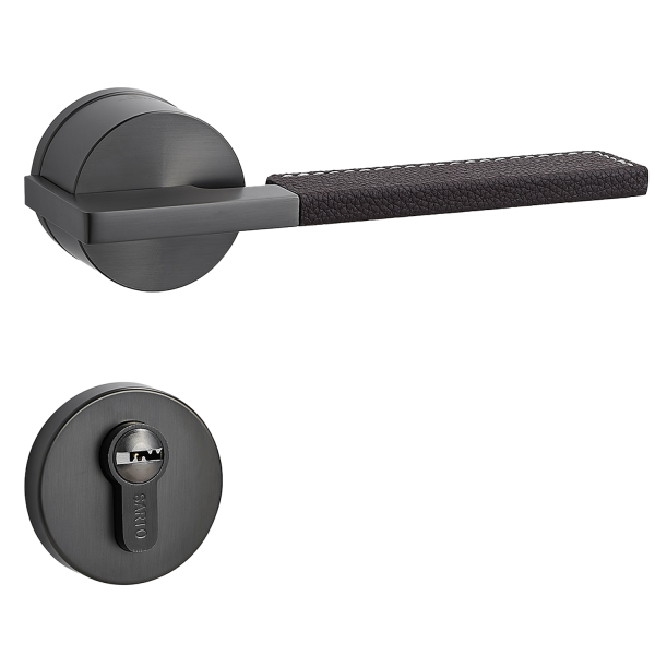 Door Euro Handle TORONTO for Magnetic Lock, Graphite and Brown Leather, Entry