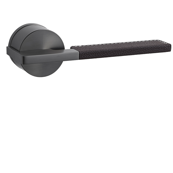 Door Euro Handle TORONTO for Magnetic Lock, Graphite and Brown Leather, Passage