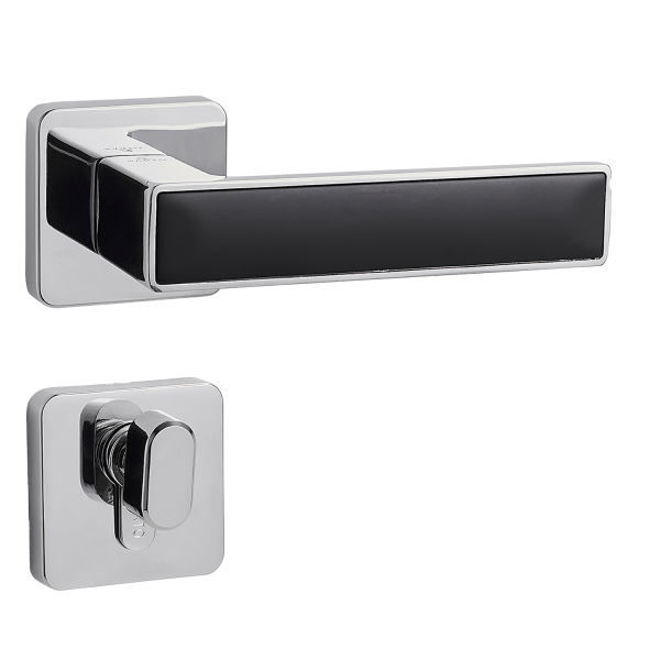 Door Euro Handle TURIN for Magnetic Lock, Chrome and Black Leather, Entry