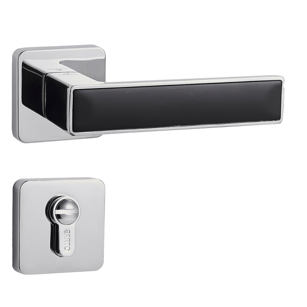 Door Euro Handle TURIN for Magnetic Lock, Chrome and Black Leather, Privacy