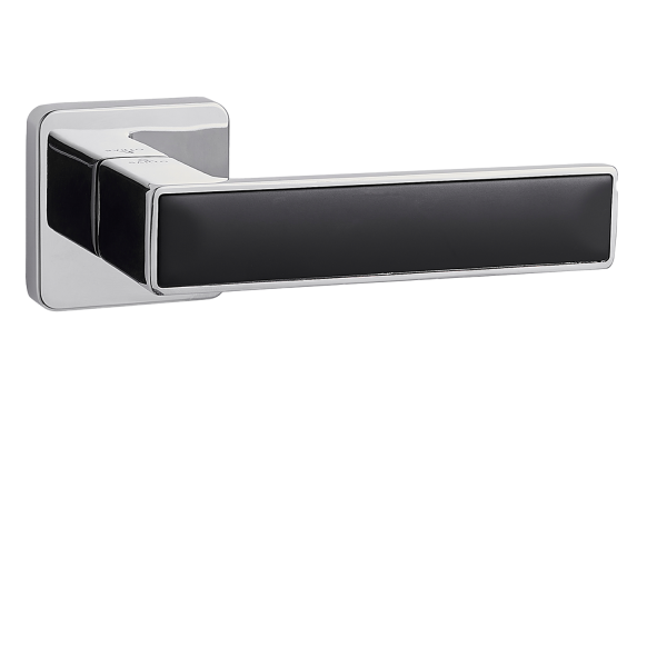 Door Euro Handle TURIN for Magnetic Lock, Chrome and Black Leather, Passage