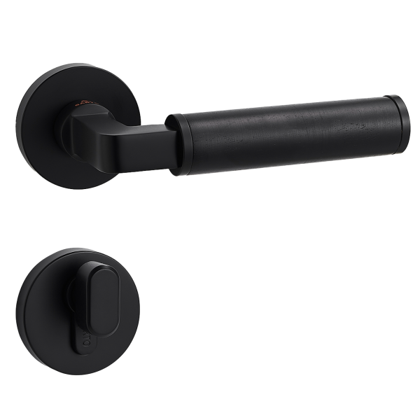 Door Euro Handle ZENITH for Magnetic Lock, Black and Leather, Privacy