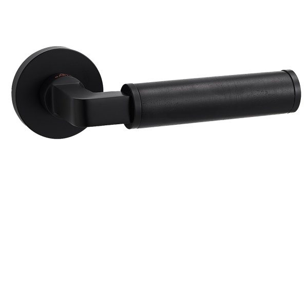 Door Euro Handle ZENITH for Magnetic Lock, Black and Leather, Passage