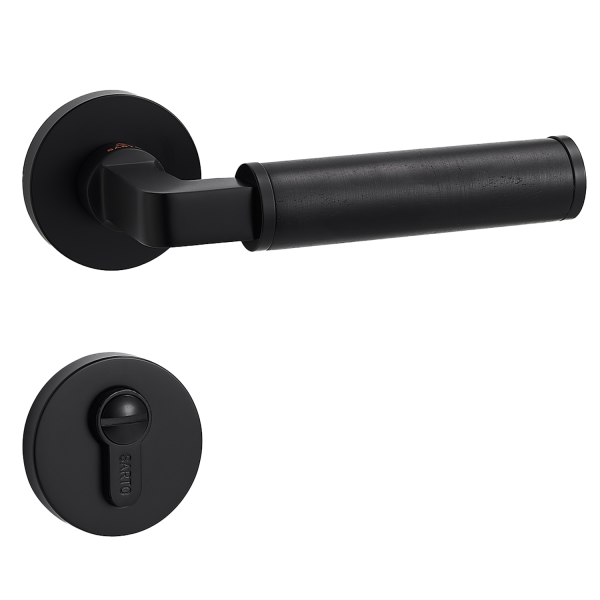 Door Euro Handle ZENITH for Magnetic Lock, Black and Leather, Entry