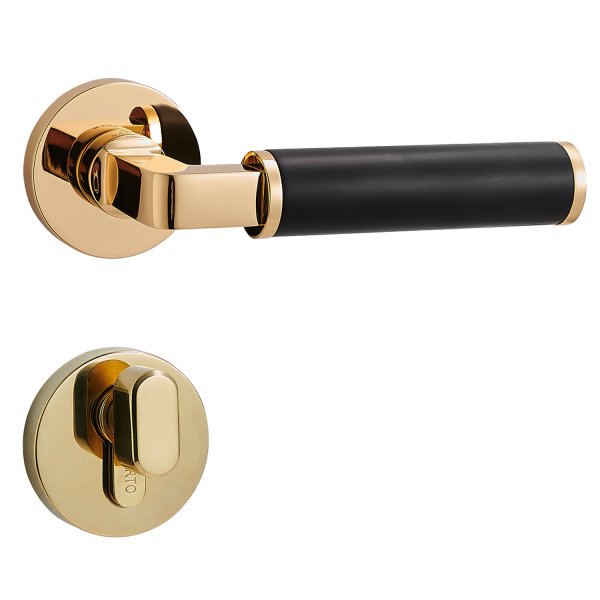 Door Euro Handle ZENITH for Magnetic Lock, Gold and Leather, Entry