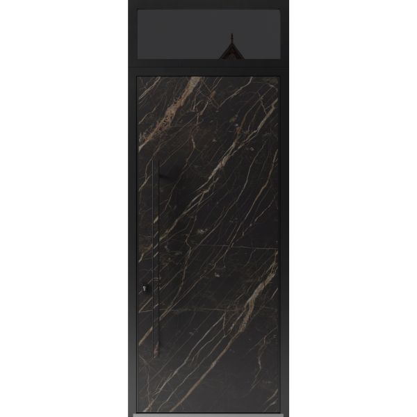 Front Exterior Prehung Steel Door / Dekton 0118 Natural Noir 96”/ Top Exterior Window Sidelite / Entry Metal Modern Painted W36" x H96+16" Right hand Inswing