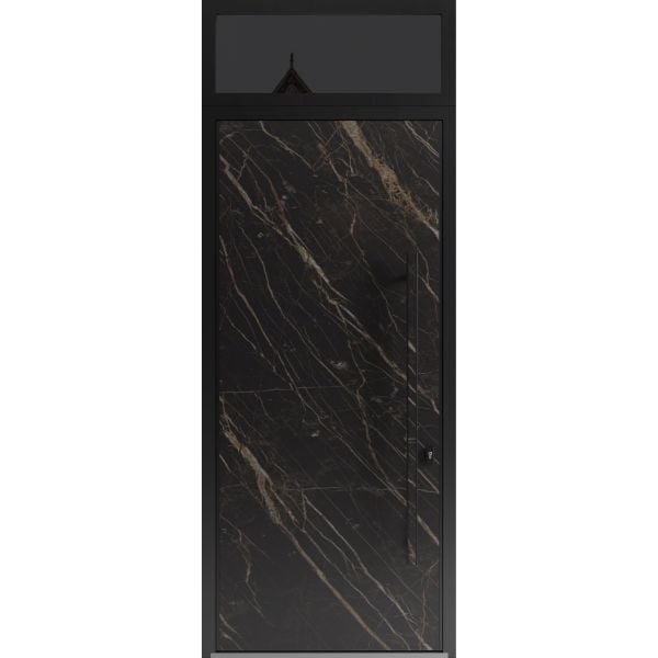 Front Exterior Prehung Steel Door / Dekton 0118 Natural Noir 96”/ Top Exterior Window Sidelite / Entry Metal Modern Painted W36" x H96+16" Left hand Inswing