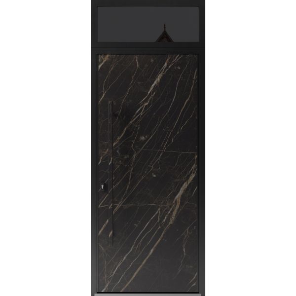 Front Exterior Prehung Steel Door / Dekton 0118 Natural Noir / Top Exterior Window Sidelite / Entry Metal Modern Painted W36" x H80+16" Right hand Inswing