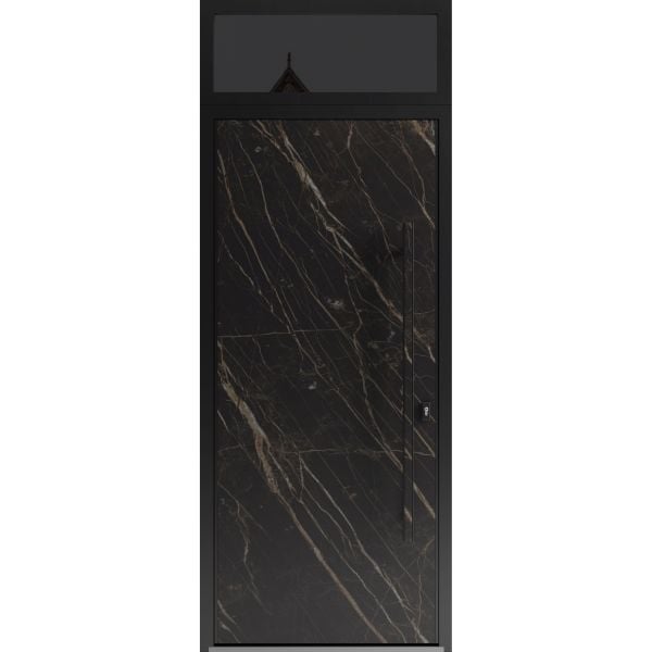 Front Exterior Prehung Steel Door / Dekton 0118 Natural Noir / Top Exterior Window Sidelite / Entry Metal Modern Painted W36" x H80+16" Left hand Inswing