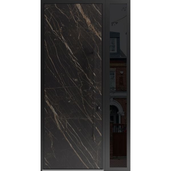 Front Exterior Prehung Steel Door / Dekton 0118 Natural Noir 96”/ Side Exterior Window Sidelite / Entry Metal Modern Painted W36+12" x H96" Left hand Inswing