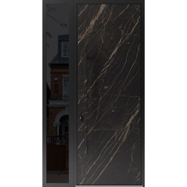 Front Exterior Prehung Steel Door / Dekton 0118 Natural Noir 96”/ Side Exterior Window Sidelite / Entry Metal Modern Painted W36+12" x H96" Right hand Inswing