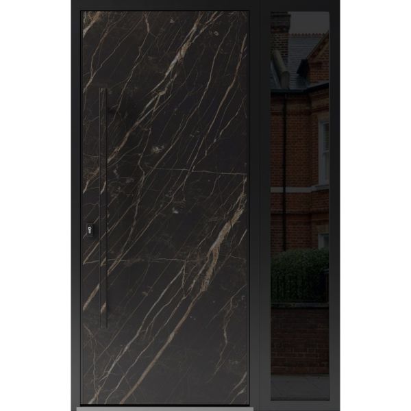 Front Exterior Prehung Steel Door / Dekton 0118 Natural Noir / Side Exterior Window Sidelite / Entry Metal Modern Painted W36+16" x H80" Right hand Inswing