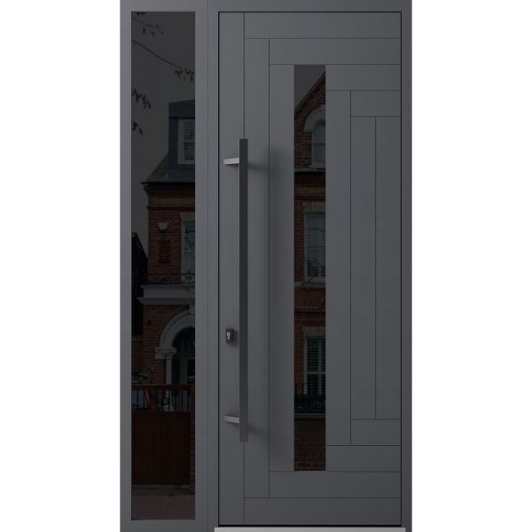 Front Exterior Prehung Steel Door / Ronex 0130 Grey 96" / Sidelight Exterior Window Sidelite / Entry Metal Modern Painted W36+14" x H96" Right hand Inswing