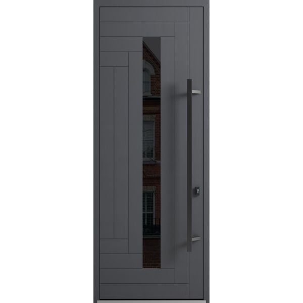 Front Exterior Prehung Steel Door / Ronex 0130 Grey 96" / Entry Metal Modern Painted W36" x H96" Left hand Inswing