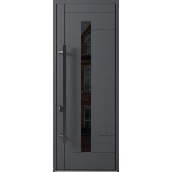 Front Exterior Prehung Steel Door / Ronex 0130 Grey 96" / Entry Metal Modern Painted W36" x H96" Right hand Inswing