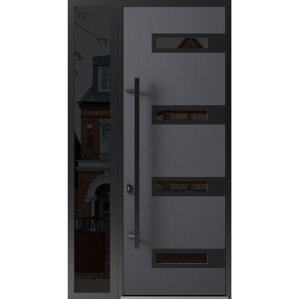 Front Exterior Prehung Steel Door / Ronex 0131 Grey 96" / Sidelight Exterior Window Sidelite / Entry Metal Modern Painted W36+12" x H96" Right hand Inswing