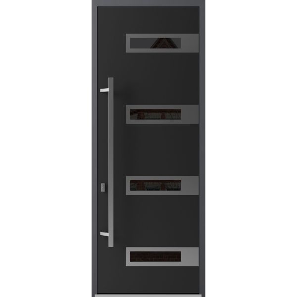 Front Exterior Prehung Steel Door / Ronex 0131 Black Enamel 96" / Stainless Inserts Entry Metal Modern Painted W36" x H96" Right hand Inswing