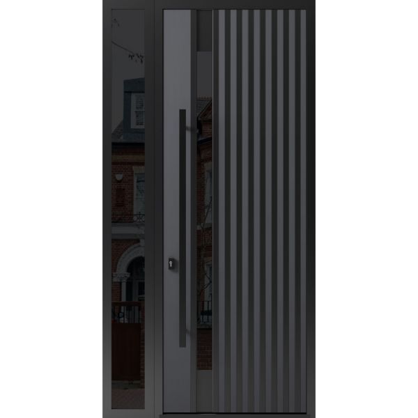 Front Exterior Prehung Steel Door / Ronex 0144 Grey 96" / Sidelight Exterior Window Sidelite / Entry Metal Modern Painted W36+14" x H96" Right hand Inswing