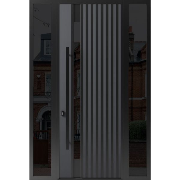 Front Exterior Prehung Steel Door / Ronex 0144 Grey 96" / 2 Sidelight Exterior Windows Sidelites/ Entry Metal Modern Painted W16+36+16" x H96" Right hand Inswing