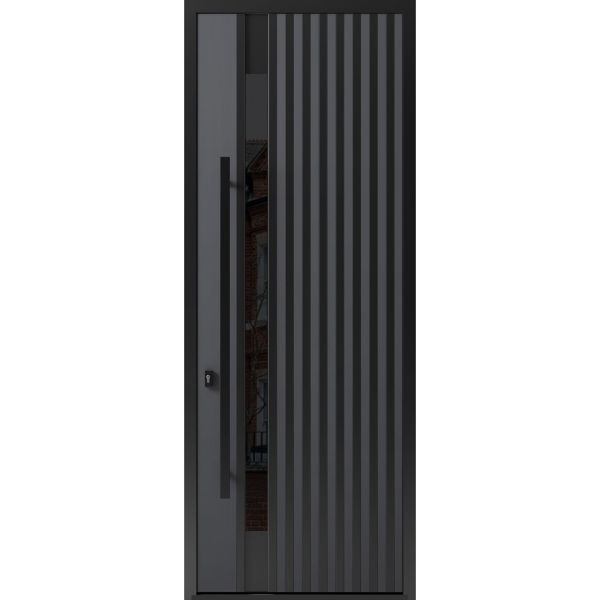 Front Exterior Prehung Steel Door / Ronex 0144 Grey 96" / Entry Metal Modern Painted W36" x H96" Right hand Inswing