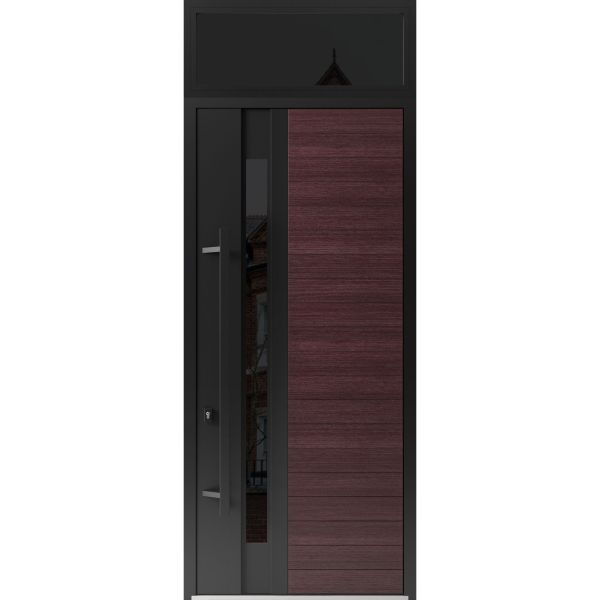 Front Exterior Prehung Steel Door / Ronex 0162 Red Oak 96" / Transom Window Sidelite / Entry Metal Modern Painted W36" x H96+16" Right hand Inswing
