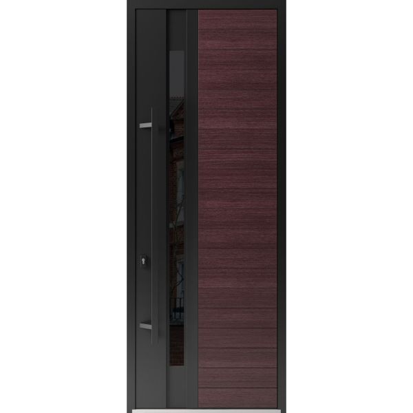 Front Exterior Prehung Steel Door / Ronex 0162 Red Oak 96" / Entry Metal Modern Painted W36" x H96" Right hand Inswing