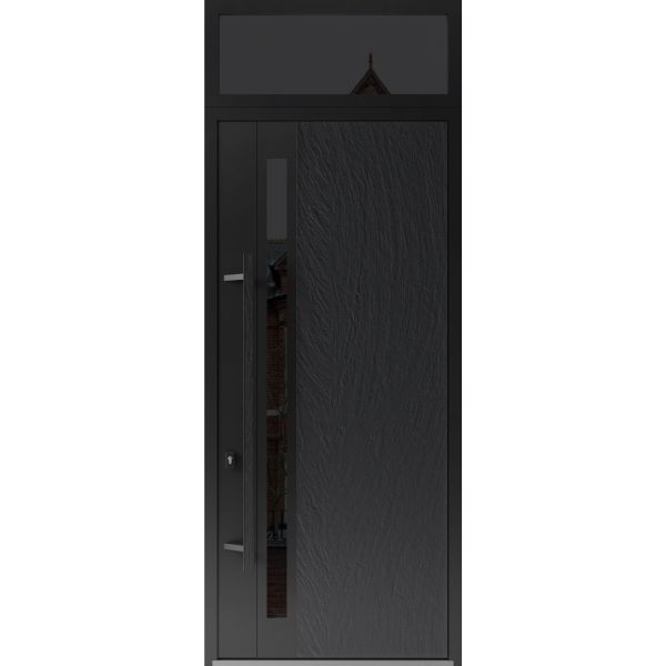 Front Exterior Prehung Steel Door / Dekton 0163 Ardesia Nero 96”/ Top Exterior Window Sidelite / Entry Metal Modern Painted W36" x H96+16" Right hand Inswing