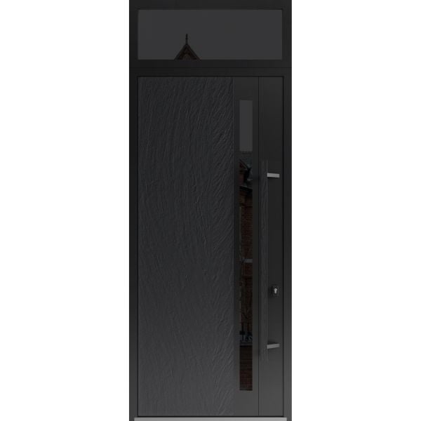 Front Exterior Prehung Steel Door / Dekton 0163 Ardesia Nero 96”/ Top Exterior Window Sidelite / Entry Metal Modern Painted W36" x H96+16" Left hand Inswing