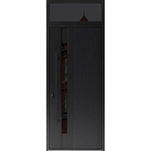 Front Exterior Prehung Steel Door / Dekton 0163 Ardesia Nero / Top Exterior Window Sidelite / Entry Metal Modern Painted W36" x H80+16" Right hand Inswing
