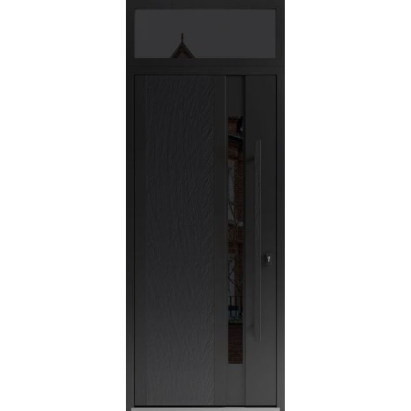 Front Exterior Prehung Steel Door / Dekton 0163 Ardesia Nero / Top Exterior Window Sidelite / Entry Metal Modern Painted W36" x H80+16" Left hand Inswing