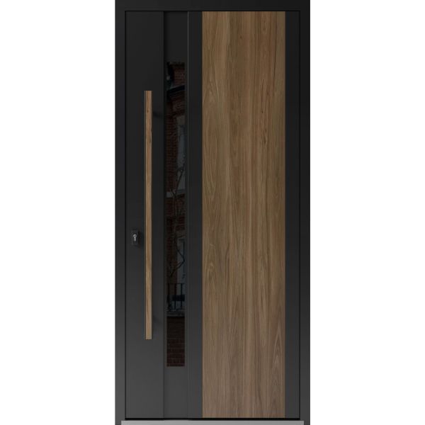Front Exterior Prehung Steel Door / Dekton 0163 Venezia Noce / Entry Metal Modern Painted W36" x H80" Right hand Inswing