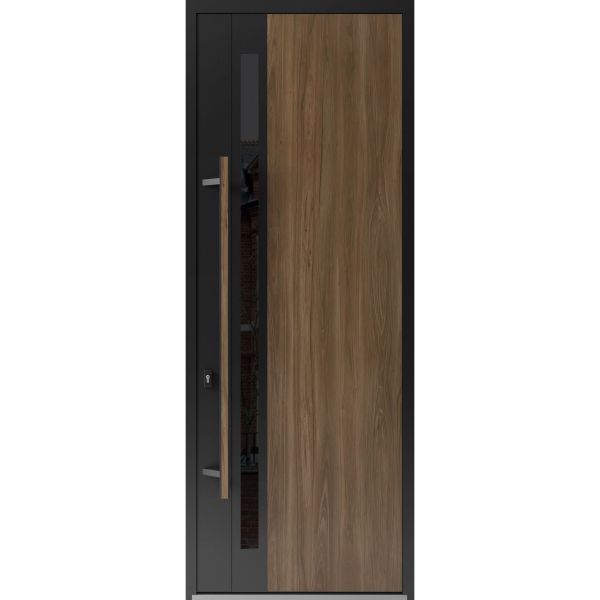 Front Exterior Prehung Steel Door / Dekton 0163 Venezia Noce 96”/ Entry Metal Modern Painted W36" x H96" Right hand Inswing