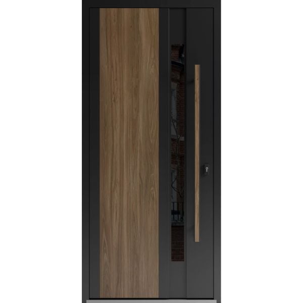 Front Exterior Prehung Steel Door / Dekton 0163 Venezia Noce / Entry Metal Modern Painted W36" x H80" Left hand Inswing